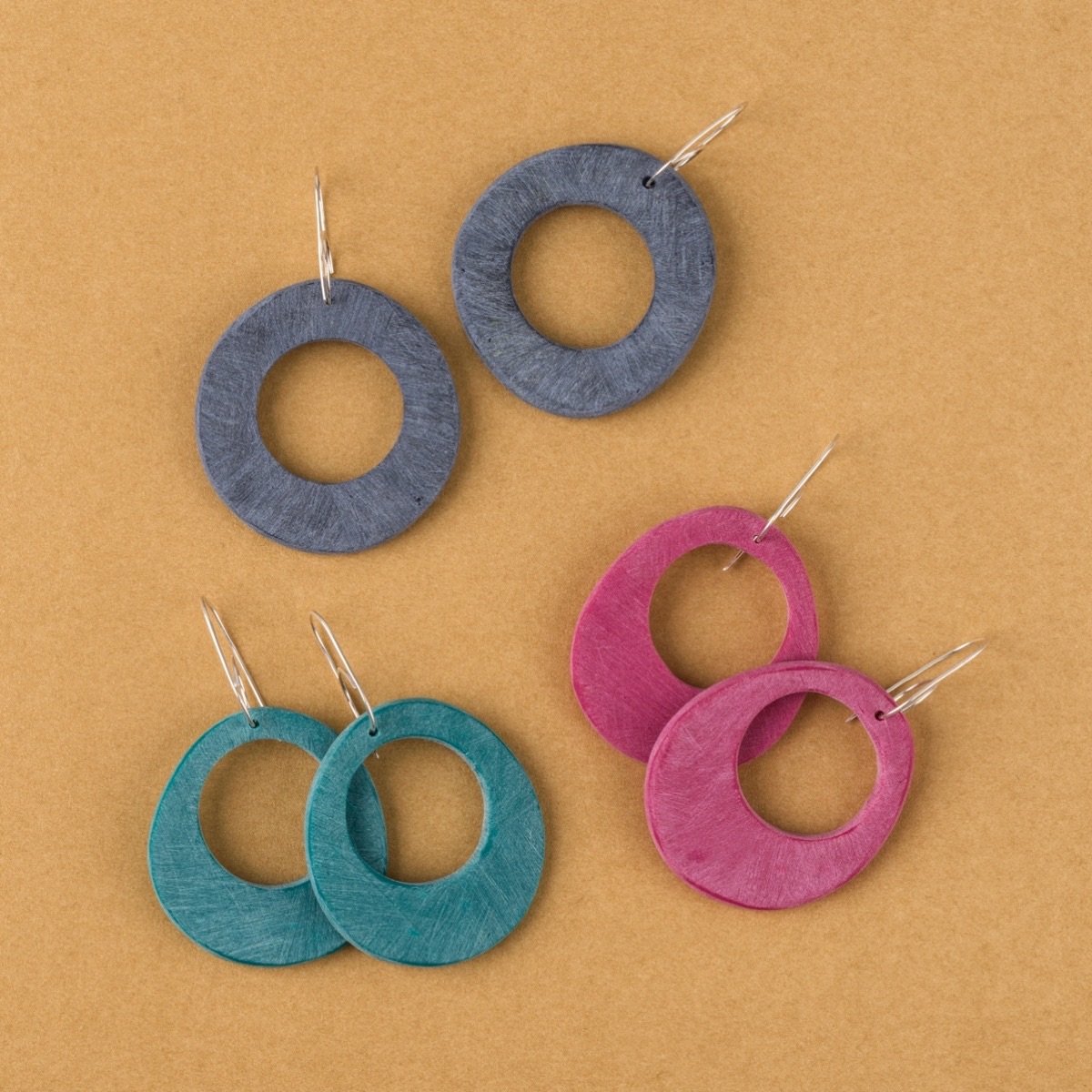 Recycled sterling silver and polymer clay giant circle earrings by Colour Designs Jewellery