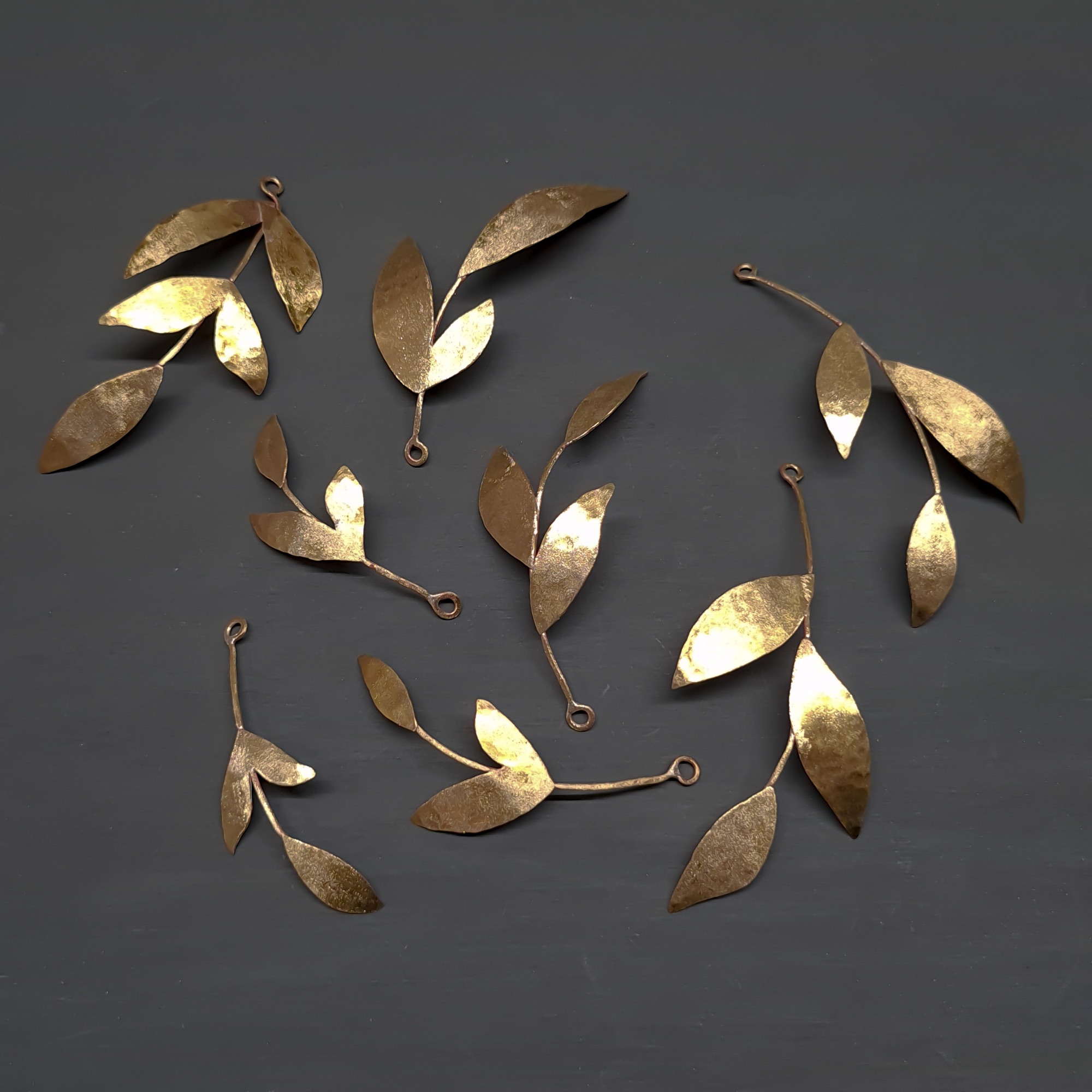 Leaf shaped bridal headpieces made from recycled brass by Clare Lloyd