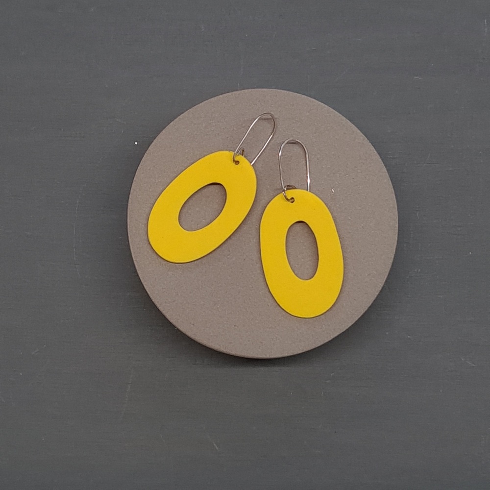Giant Oval Scratched Earrings in Bright Yellow