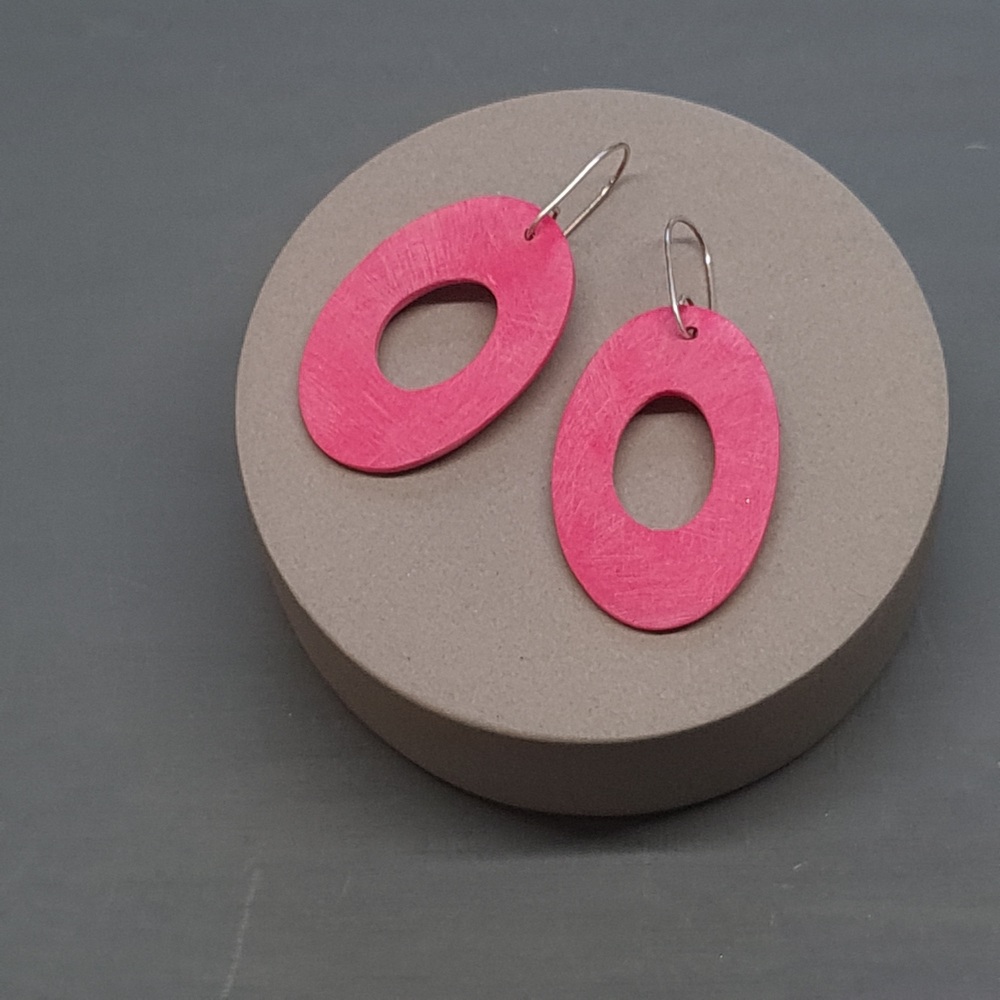 Giant Oval Scratched Earrings in Geranium Red