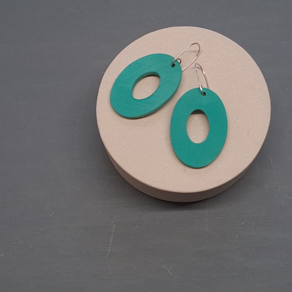 Giant Oval Scratched Earrings in Jade Green