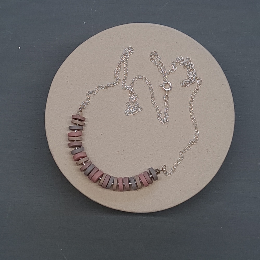Little Disc Necklace Dusky Pink and Grey