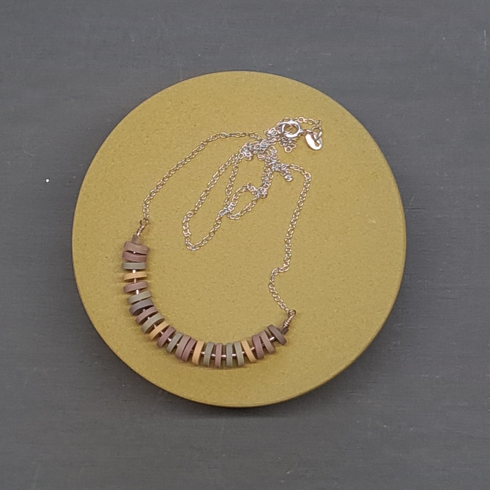 Little Disc Necklace Grey, Dusky Pink and Yellow