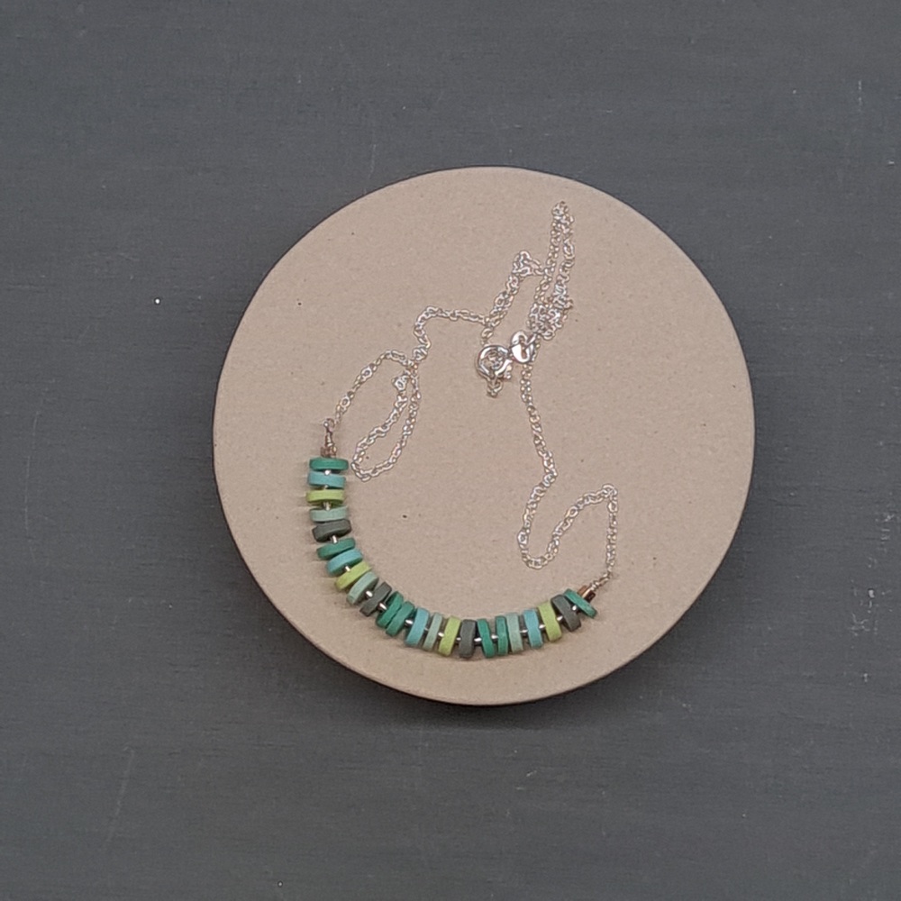 Little Disc Necklace Pale Blue, Pale Green and Grey