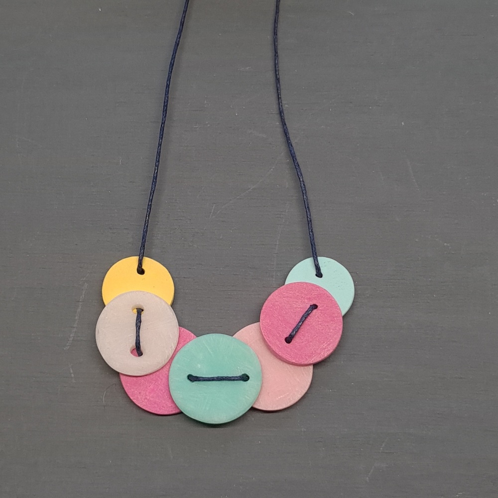Little Stitched Necklace in pink, yellow, aqua and jade