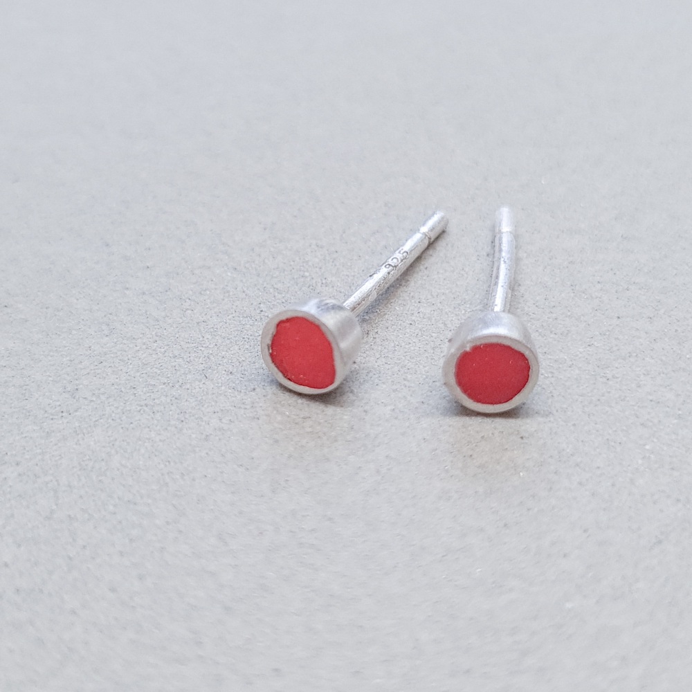 Colour Dot Studs - Tiny - Bright Red