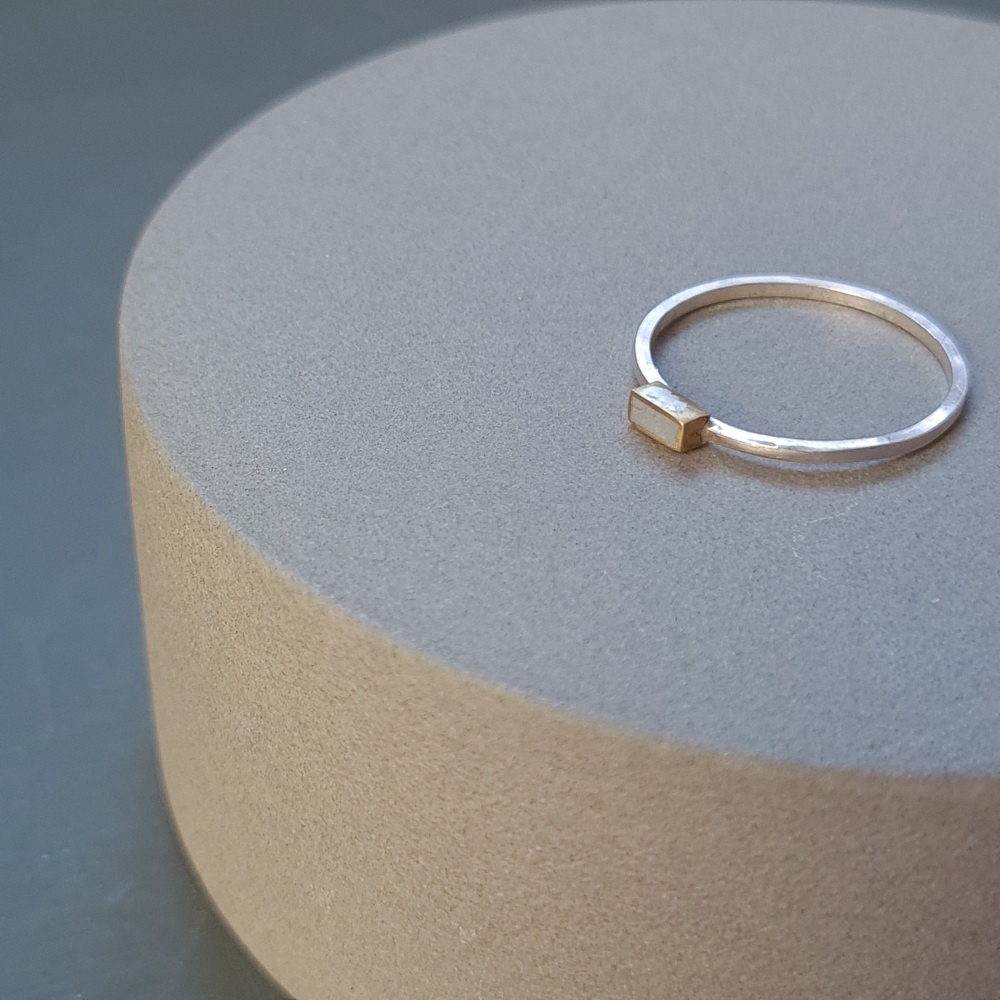 Colour Dot Stacking Ring Brass Rectangle Grey Size P 1/2