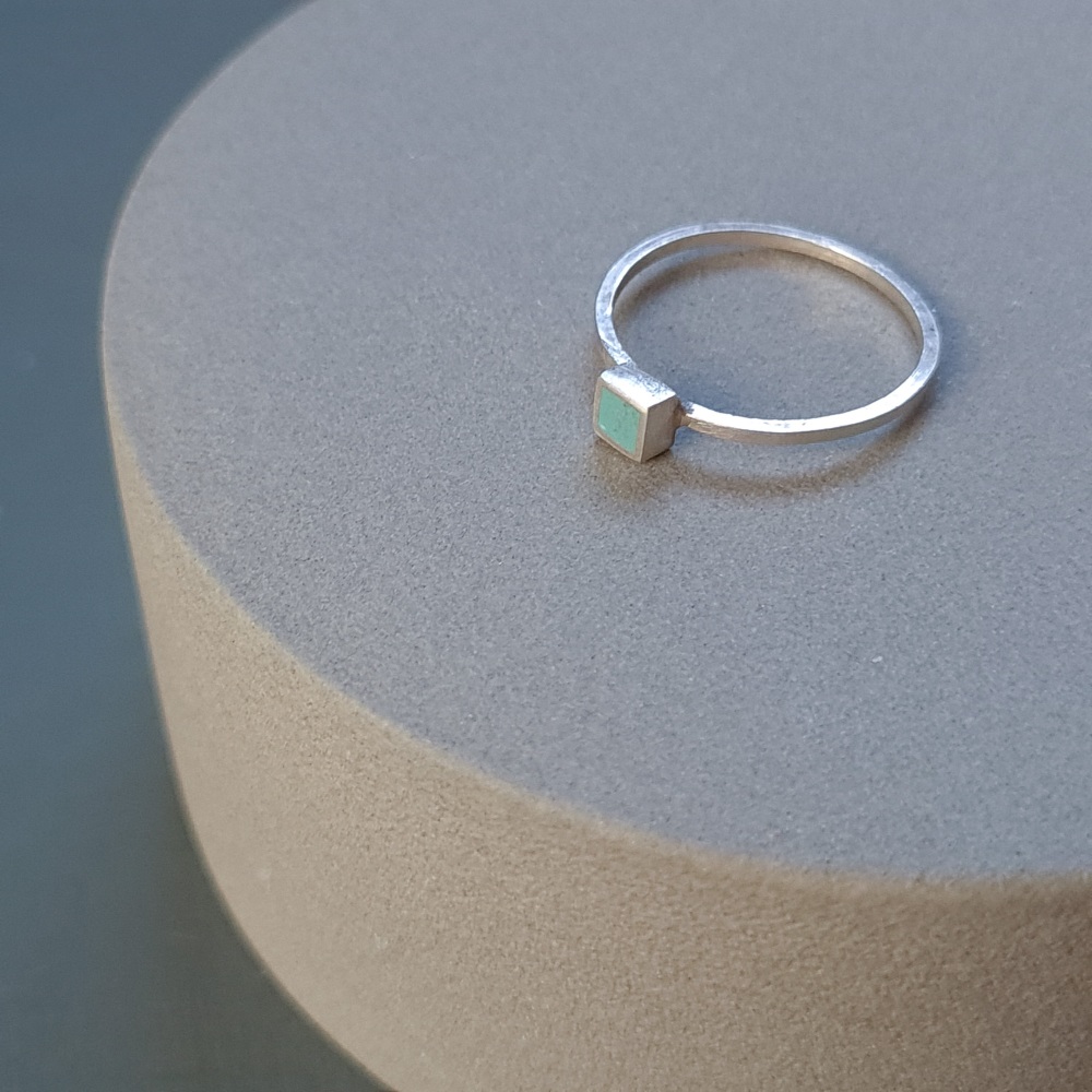 Colour Dot Stacking Ring Turquoise Square Size N 1/2
