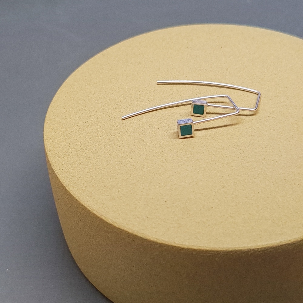 Contemporary Dot Earrings - Teal Green Square 