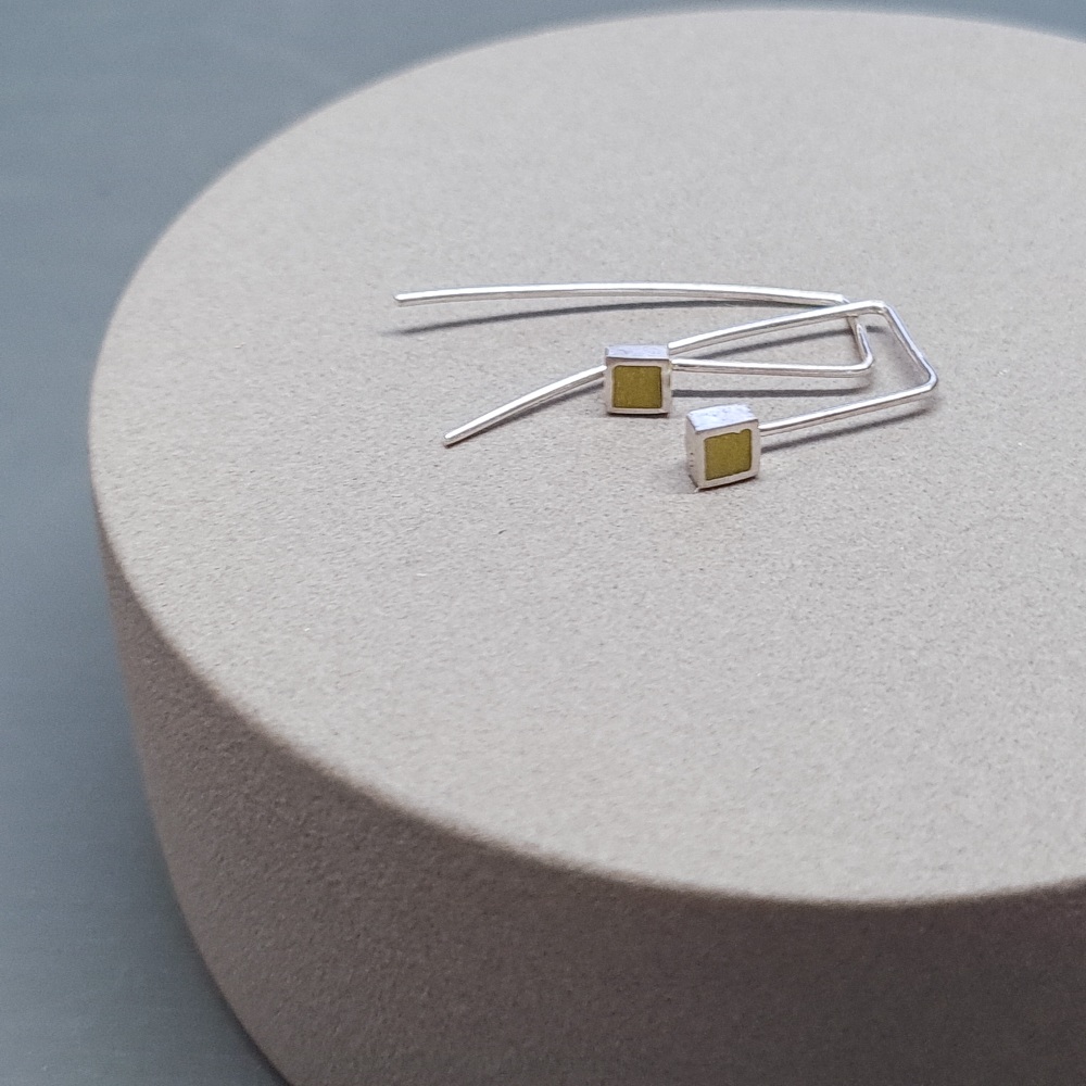 Contemporary Dot Earrings - Yellow Square 