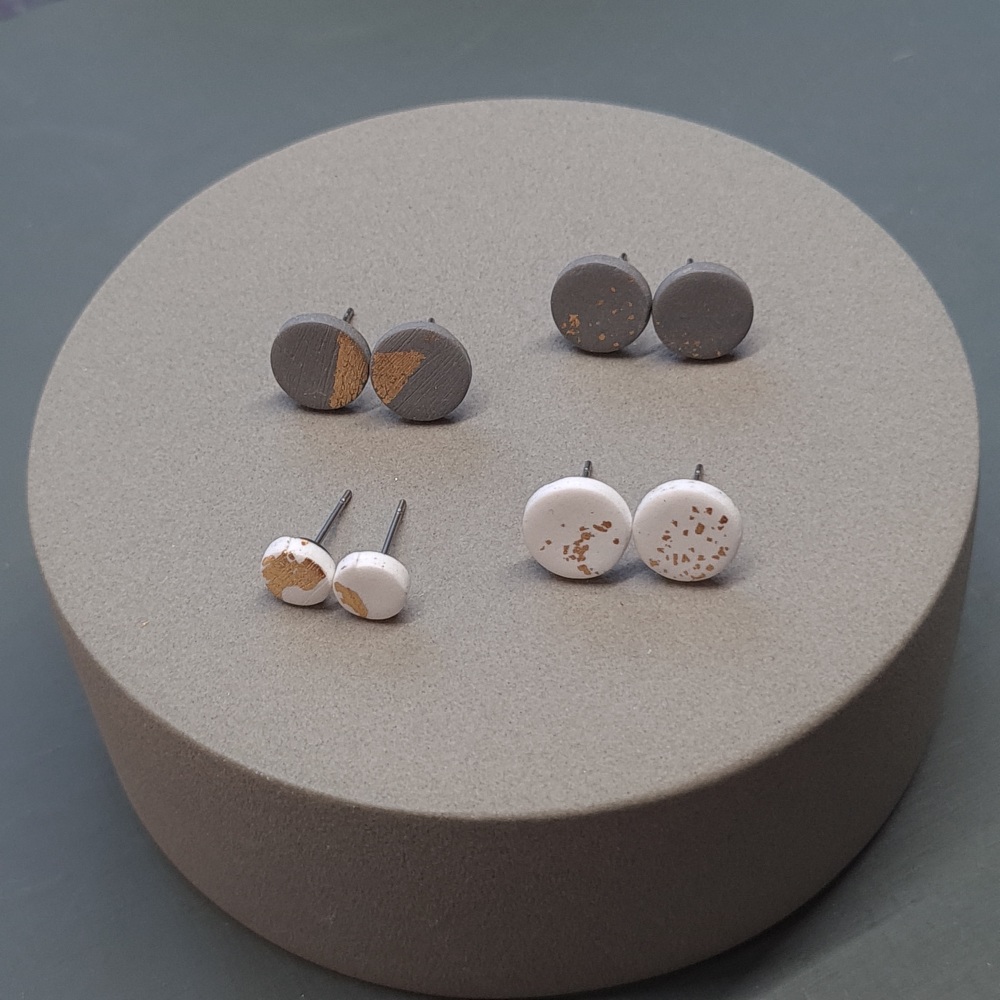 Multi Set of Polymer Clay Studs - four pairs of gold leaf studs