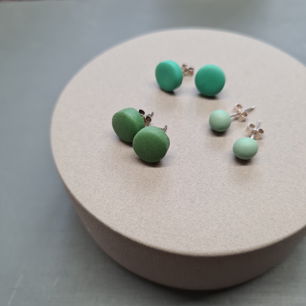Multi Set of Polymer Clay Studs - three green pairs