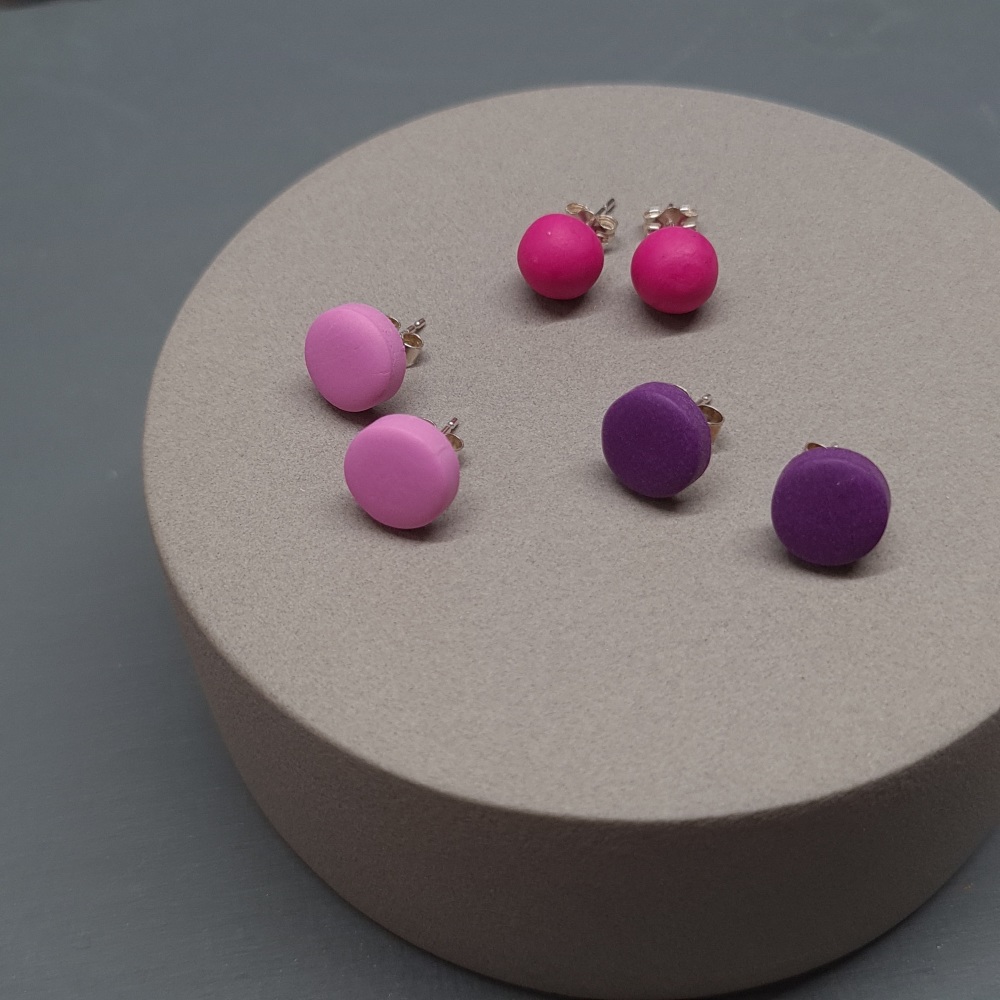 Multi Set of Polymer Clay Studs - three Lilac/Purple /Pink pairs