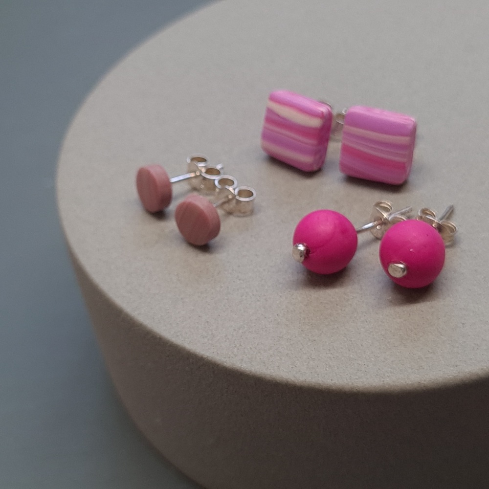 Multi Set of Polymer Clay Studs - three Lilac/Pink pairs