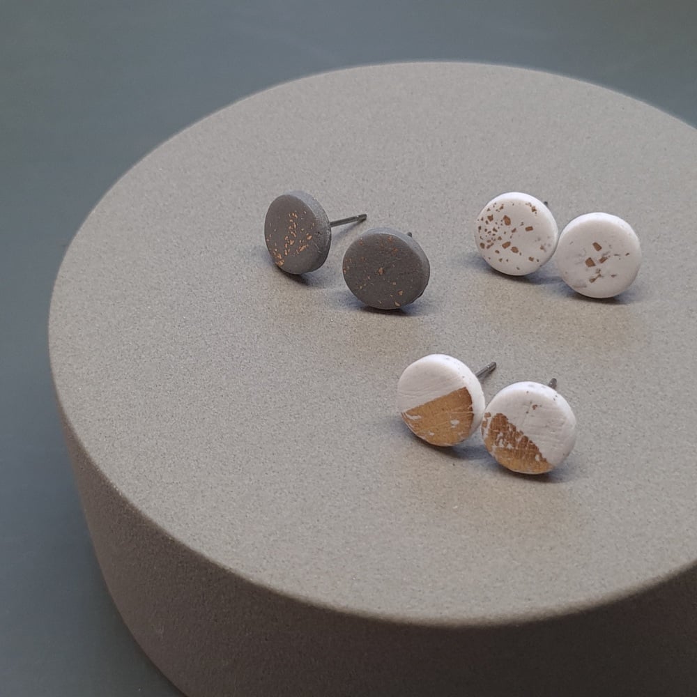 Multi Set of Polymer Clay Studs - three pairs of gold leaf studs