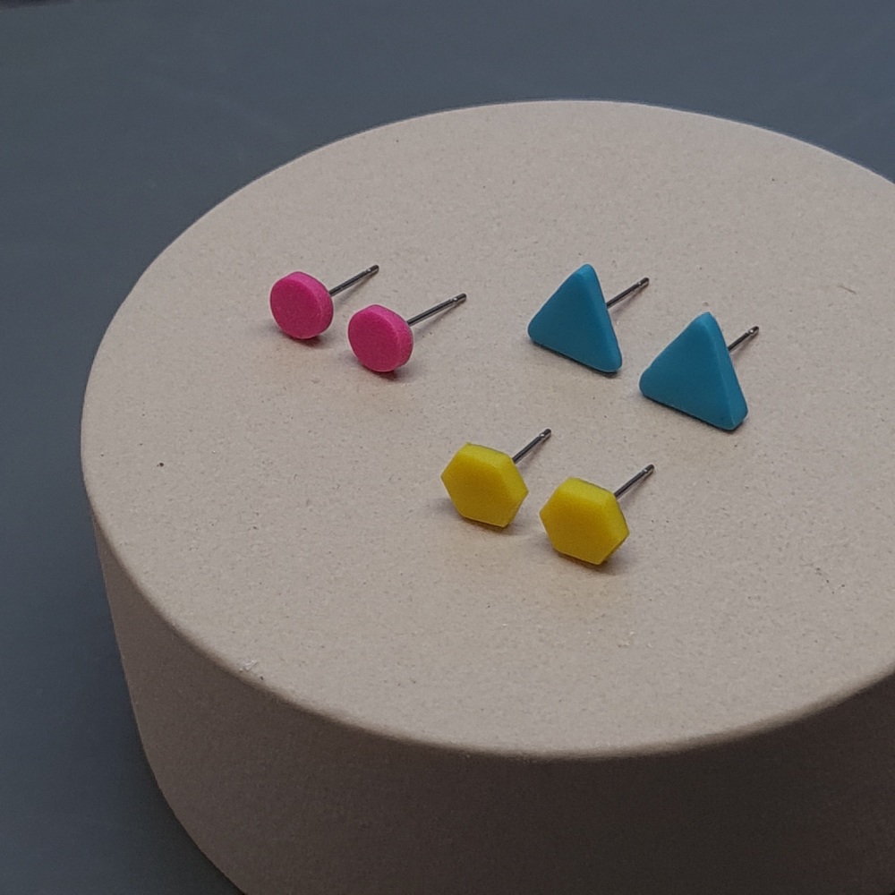 Multi Set of Polymer Clay Studs - three pairs yellow, pink and turquoise