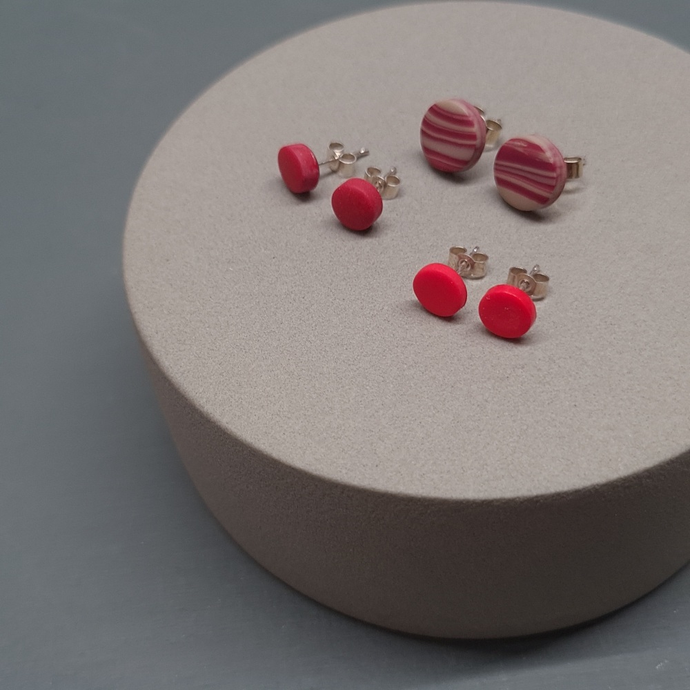 Multi Set of Polymer Clay Studs - three red/burgundy pairs