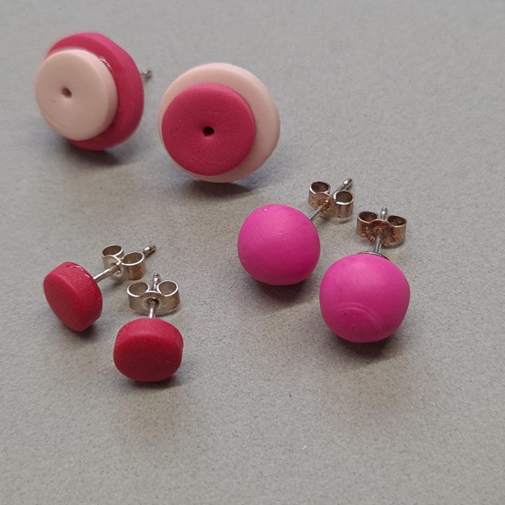 Multi Set of Polymer Clay Studs - three Red/Pink pairs