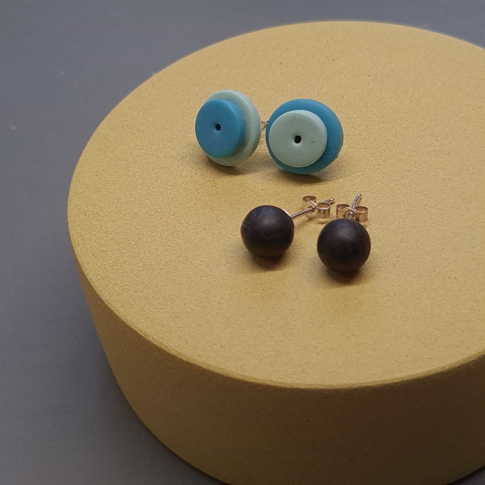 Multi Set of Polymer Clay Studs - two blue and black pairs