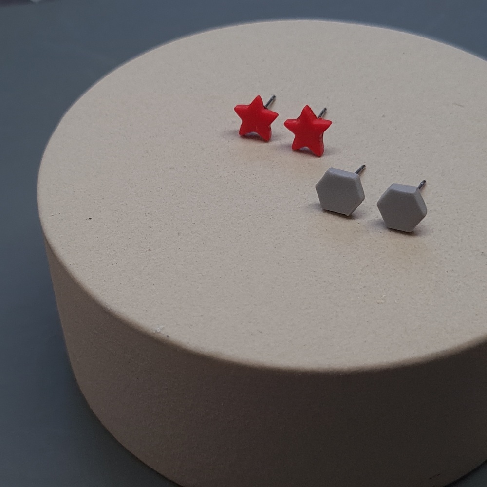 Multi Set of Polymer Clay Studs - two grey and orange pairs