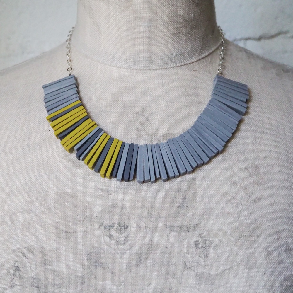 Modern Deco Necklace in Grey and Sulphur Yellow