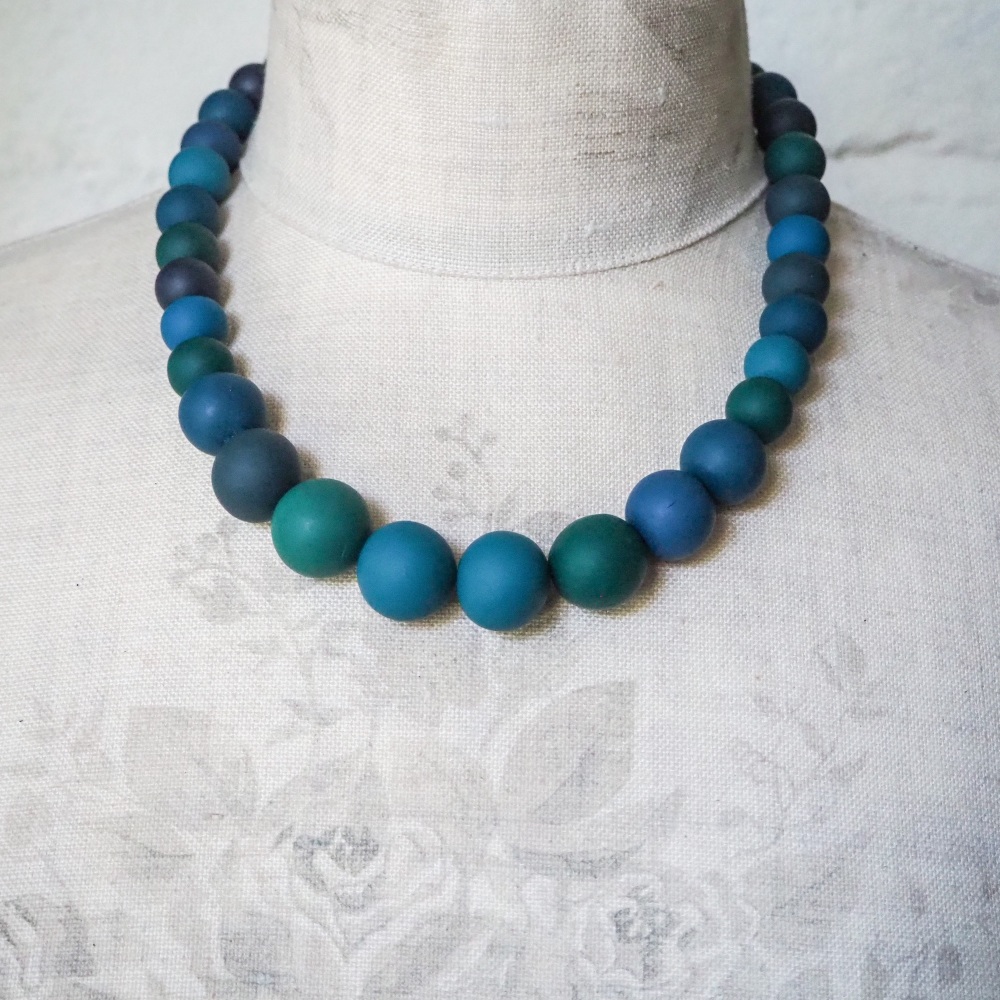 Graduated Bead Necklace in Blues and Teals