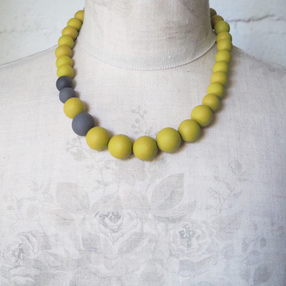 Graduated Bead Necklace in Mustard and Grey