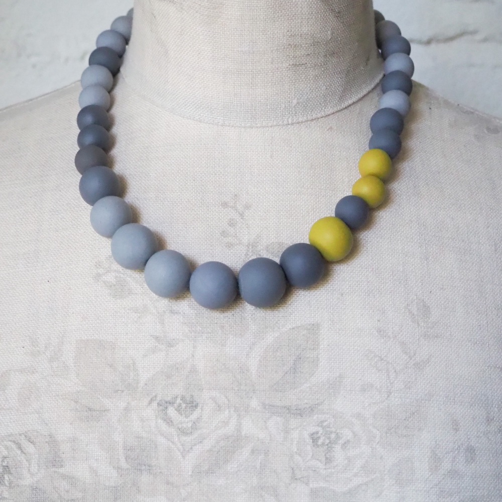 Graduated Bead Necklace in Grey and Mustard