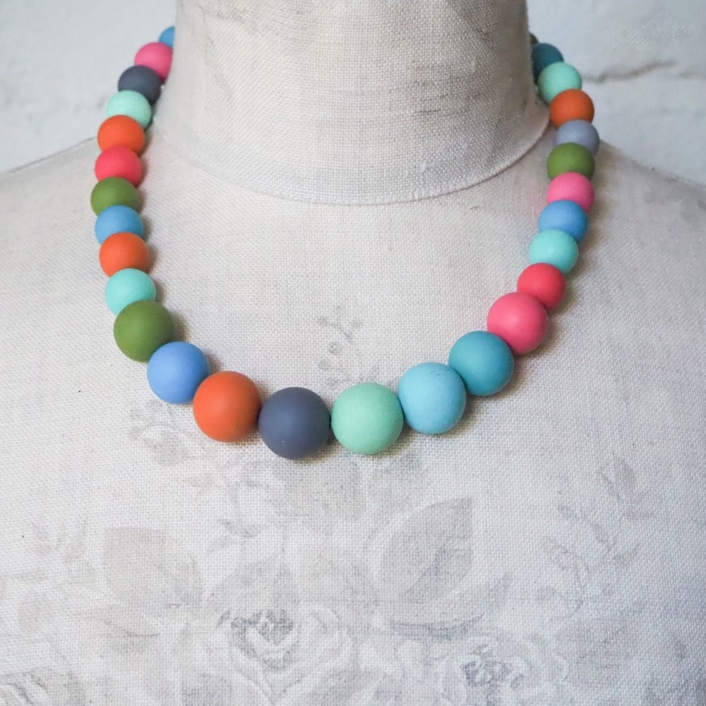 Graduated Bead Necklace in Multi Colours Aqua, Blue, Green, Pink, Orange and Grey