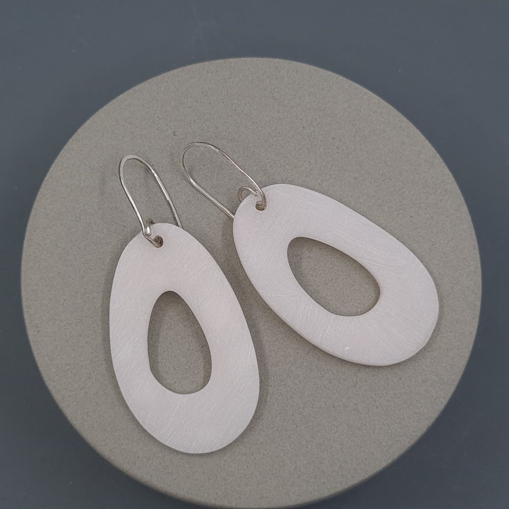 Giant Oval Scratched Earrings in White
