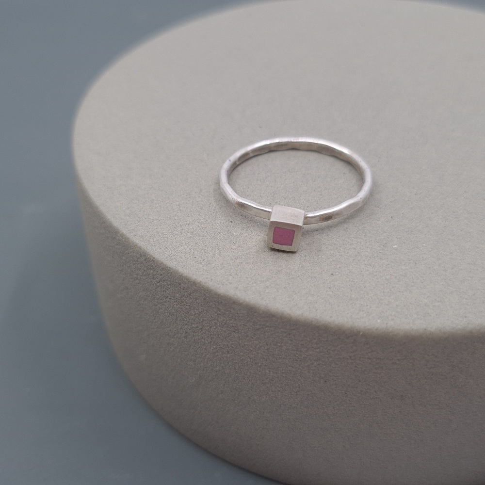 Colour Dot Stacking Ring Pink Square Size O 1/2