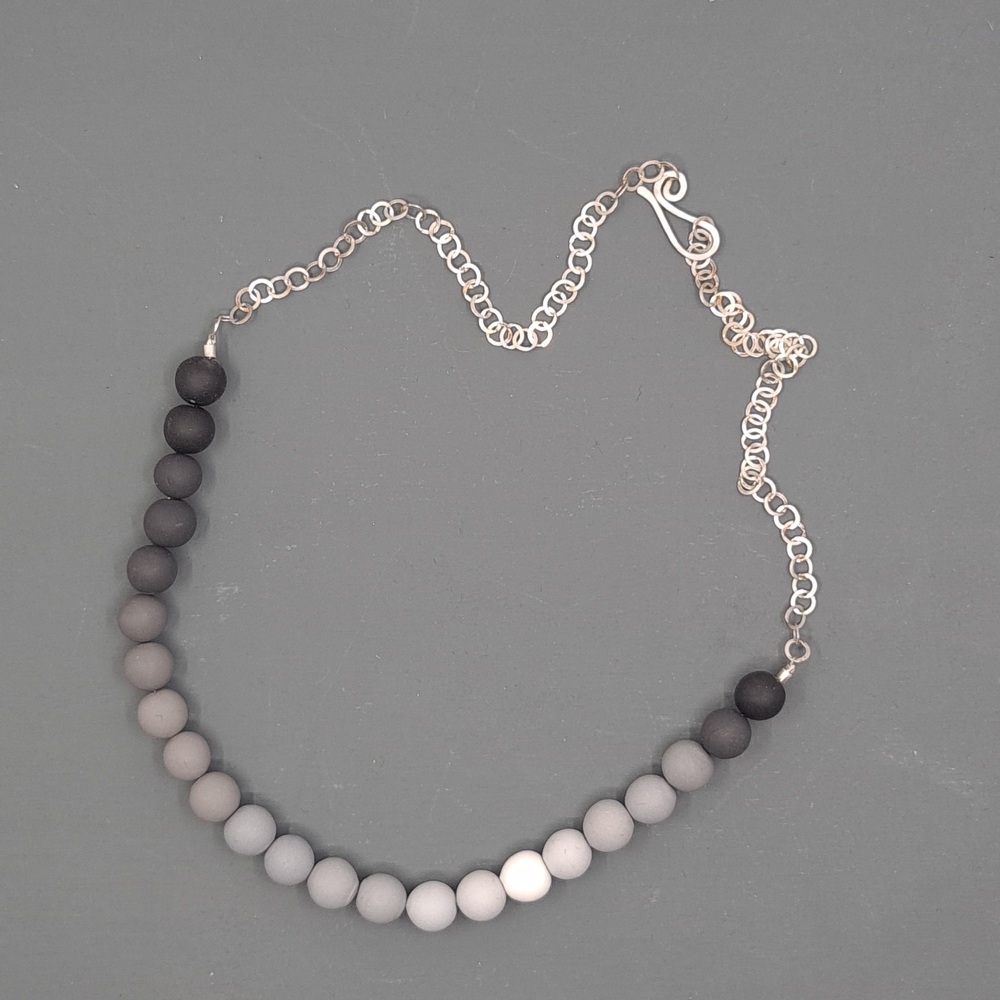 Small Bead Chain Necklace in Black, Greys and White