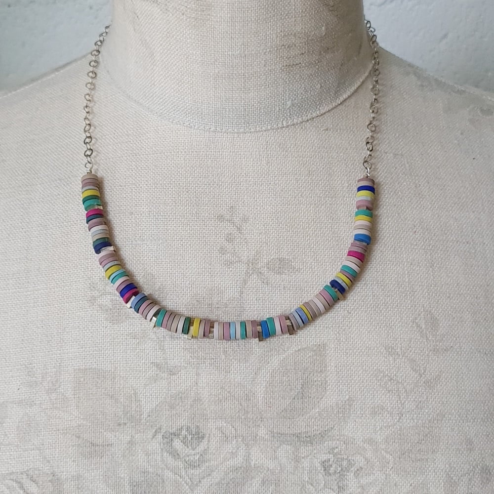 Tiny Disc Necklace in Heathery Shades