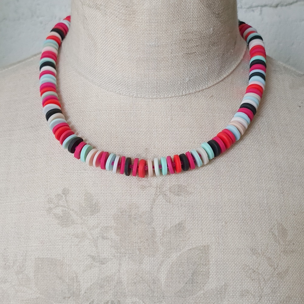 Small Disc Necklace in Black, Red, Pink and White