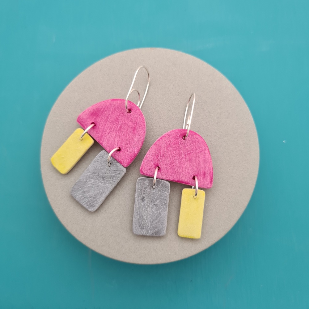Jelly Fish Earrings Magenta, Charcoal and Chartreuse