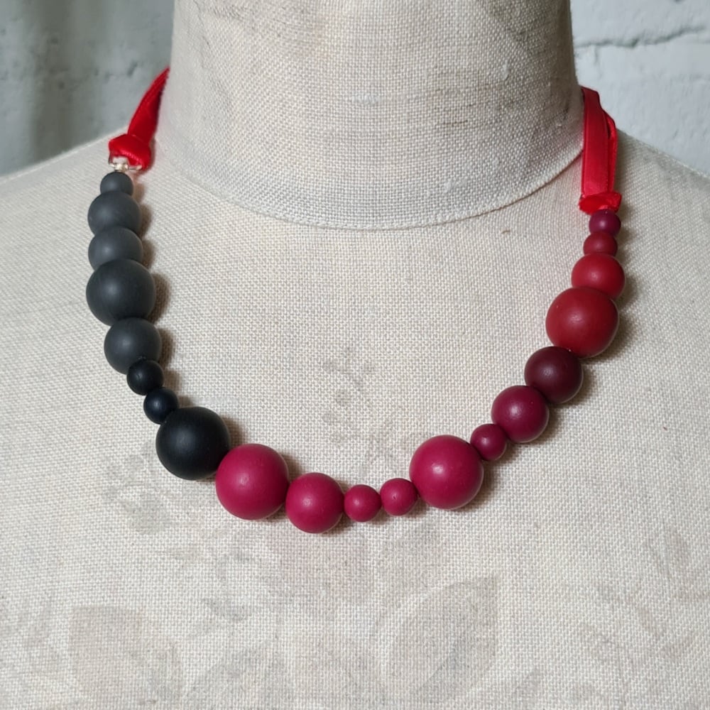 Random Bead Necklace in Grey, Red and Black