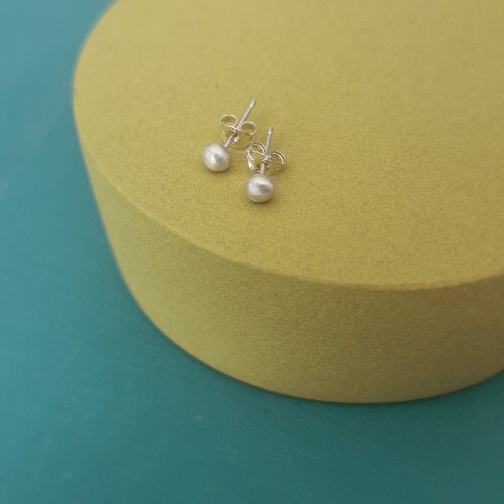 Tiny Recycled Sterling Silver Lunar Dot Studs