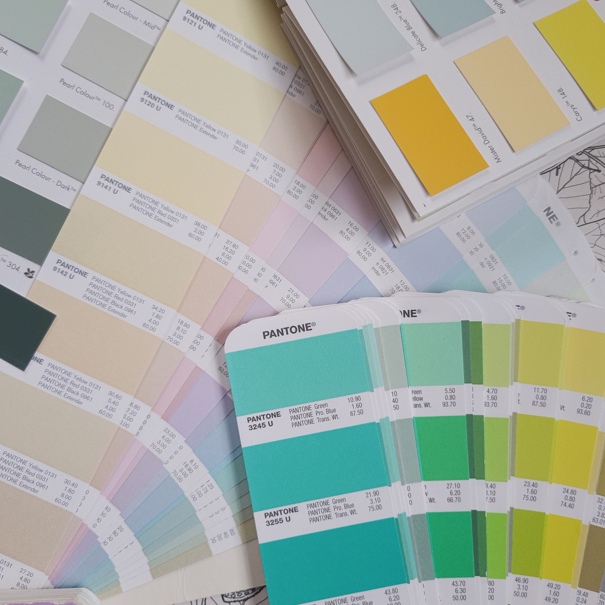 Pantone colour books and paint swatches