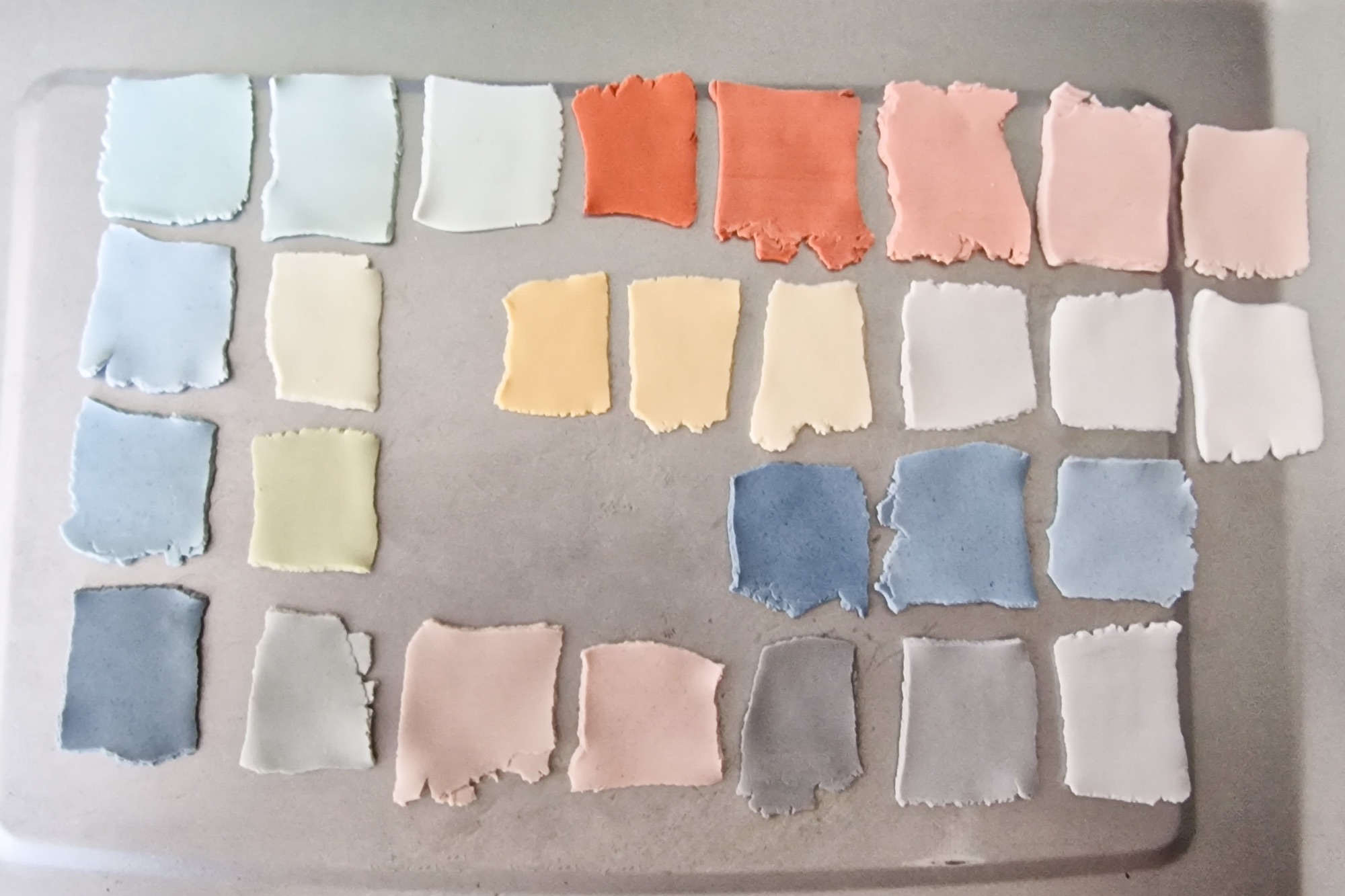 Making colour sample swatches from polymer clay and pigments