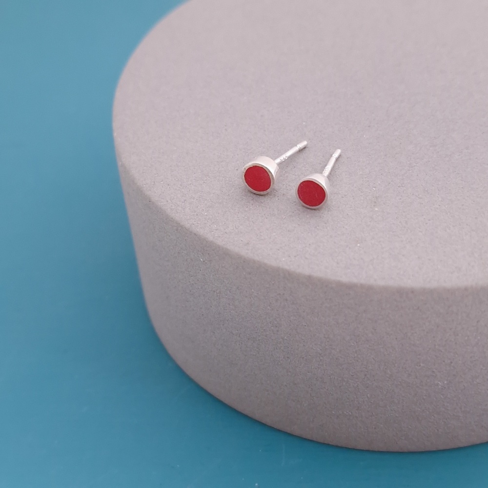 Colour Dot Studs - Small Red