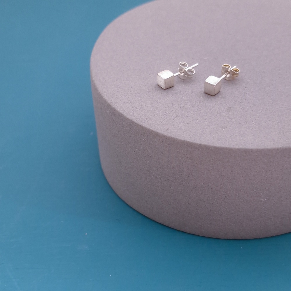 Recycled Sterling Silver Tiny Cube Studs