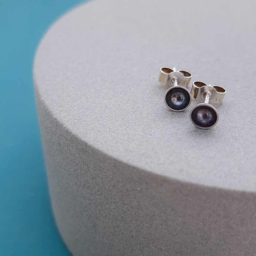 Recycled Sterling Silver Tiny Oxidised Cup Studs