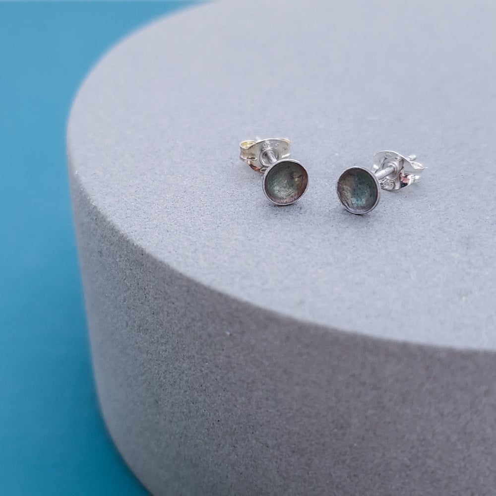 Recycled Sterling Silver Tiny Oxidised Cup Studs