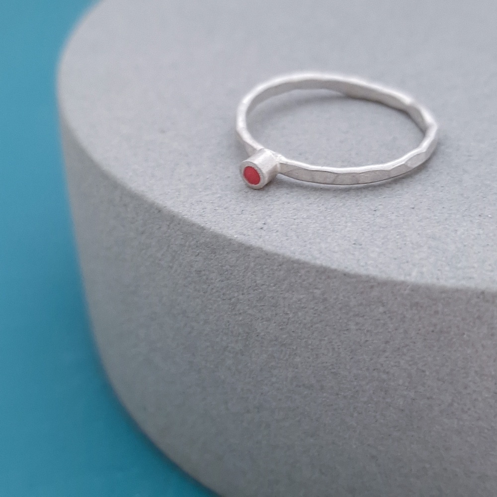 Colour Dot Stacking Ring with Tiny Red Circle Size O