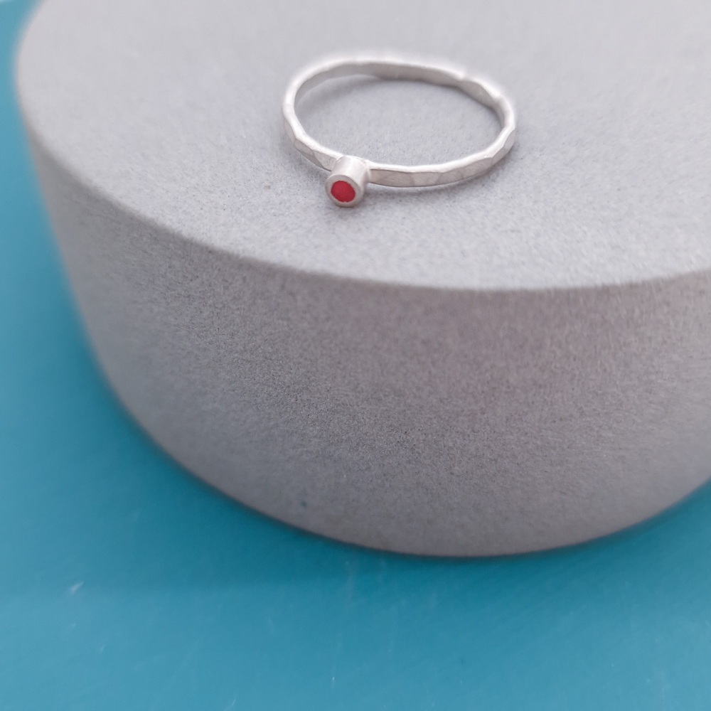 Colour Dot Stacking Ring with Tiny Red Circle Size N