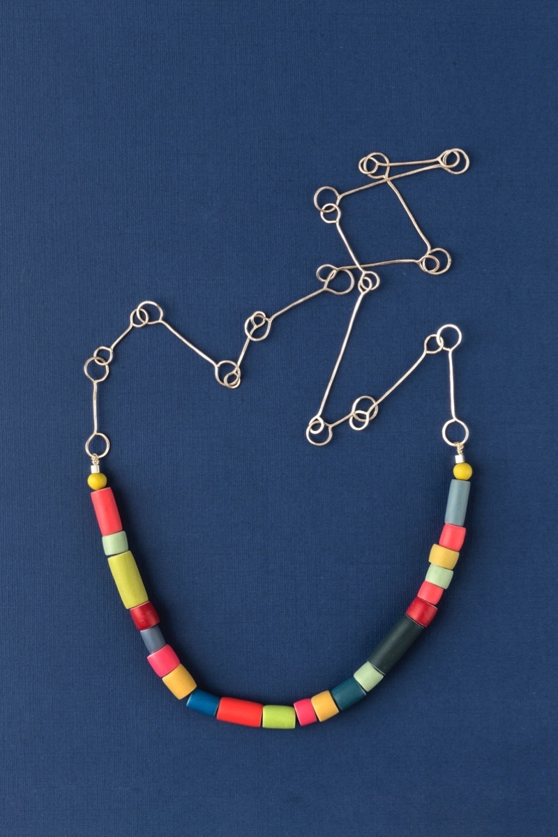 Statement multi Colour Tube and Chain Necklace One of a Kind Design