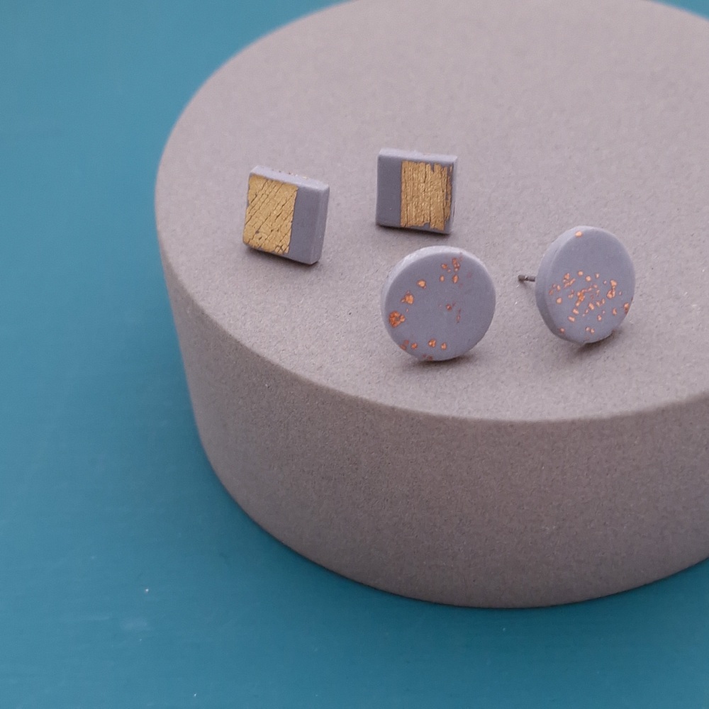 Multi Set of Polymer Clay Metallics Studs - Grey and Gold