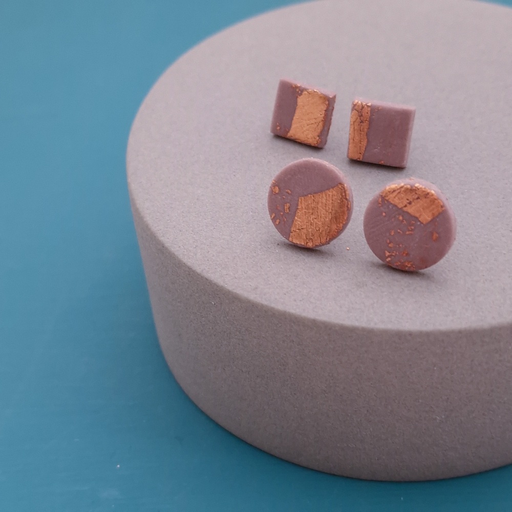 Multi Set of Polymer Clay Metallics Studs - Dusky Pink and Copper