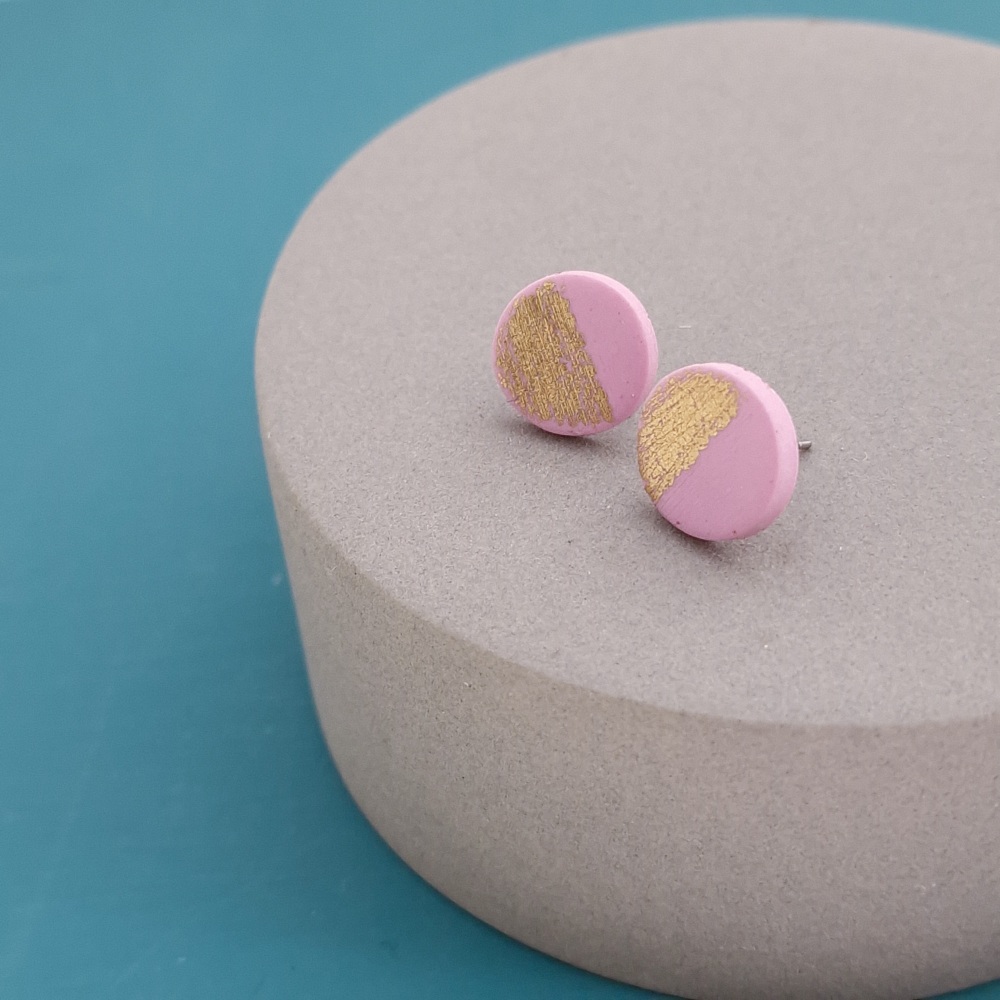 Polymer Clay Metallics Studs - Pale Pink and Gold