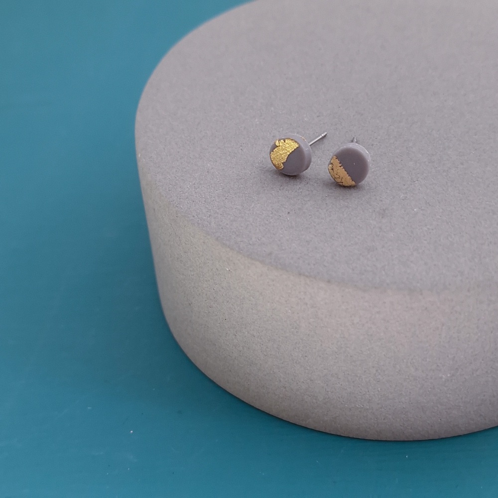 Polymer Clay Metallics Tiny Studs - Grey and Gold